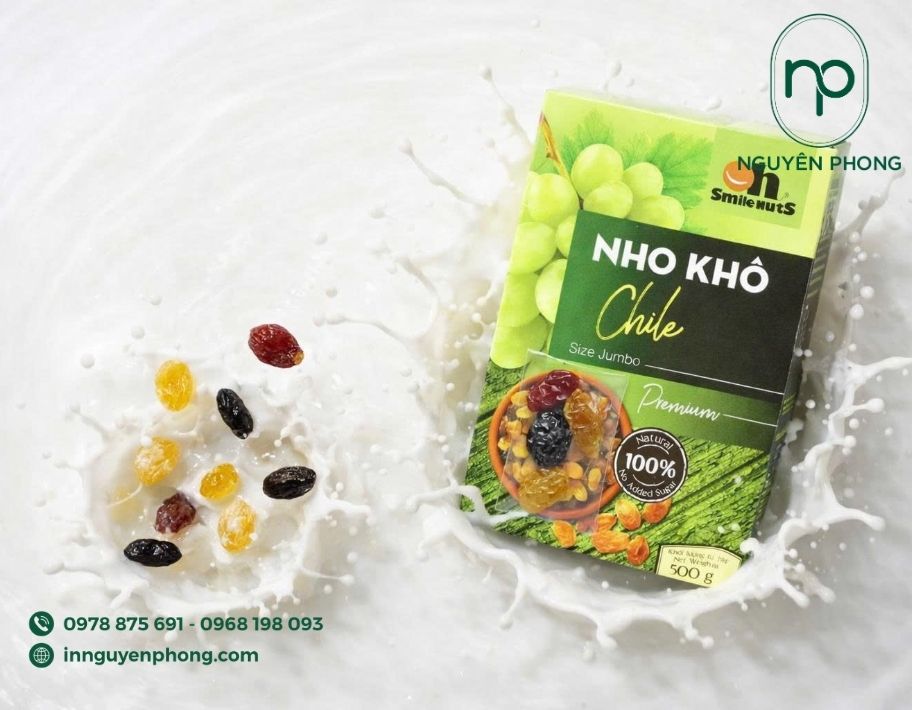 Mẫu in hộp giấy đựng nho khô thương hiệu 